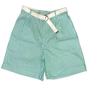 High Waist Striped Green Shorts